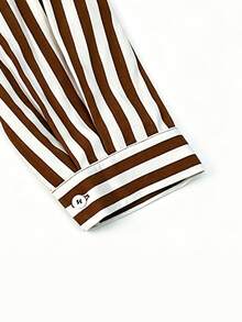 Linhara CURVE Plus Size Women's Fine-Woven Striped Autumn Dress Fall - Coffee Brown - View 3