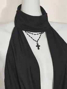 SHEIN ICON 2 件套领口露背背心和低腰迷你裙套装 - 黑色 - 查看 7