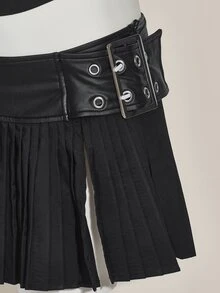 SHEIN ICON 2 件套领口露背背心和低腰迷你裙套装 - 黑色 - 查看 8