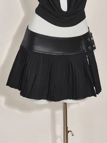 SHEIN ICON 2 件套领口露背背心和低腰迷你裙套装 - 黑色 - 查看 10