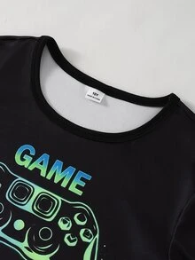 Boys' Game Console Fluorescent Print Long Sleeve Top And Long Pants Snug Fit Comfortable 2 Pieces Loungewear Set - Multicolor - View 7