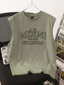 Daypath Dark Green Letter Embossed Men's Tank Top - Olive Green - View 1