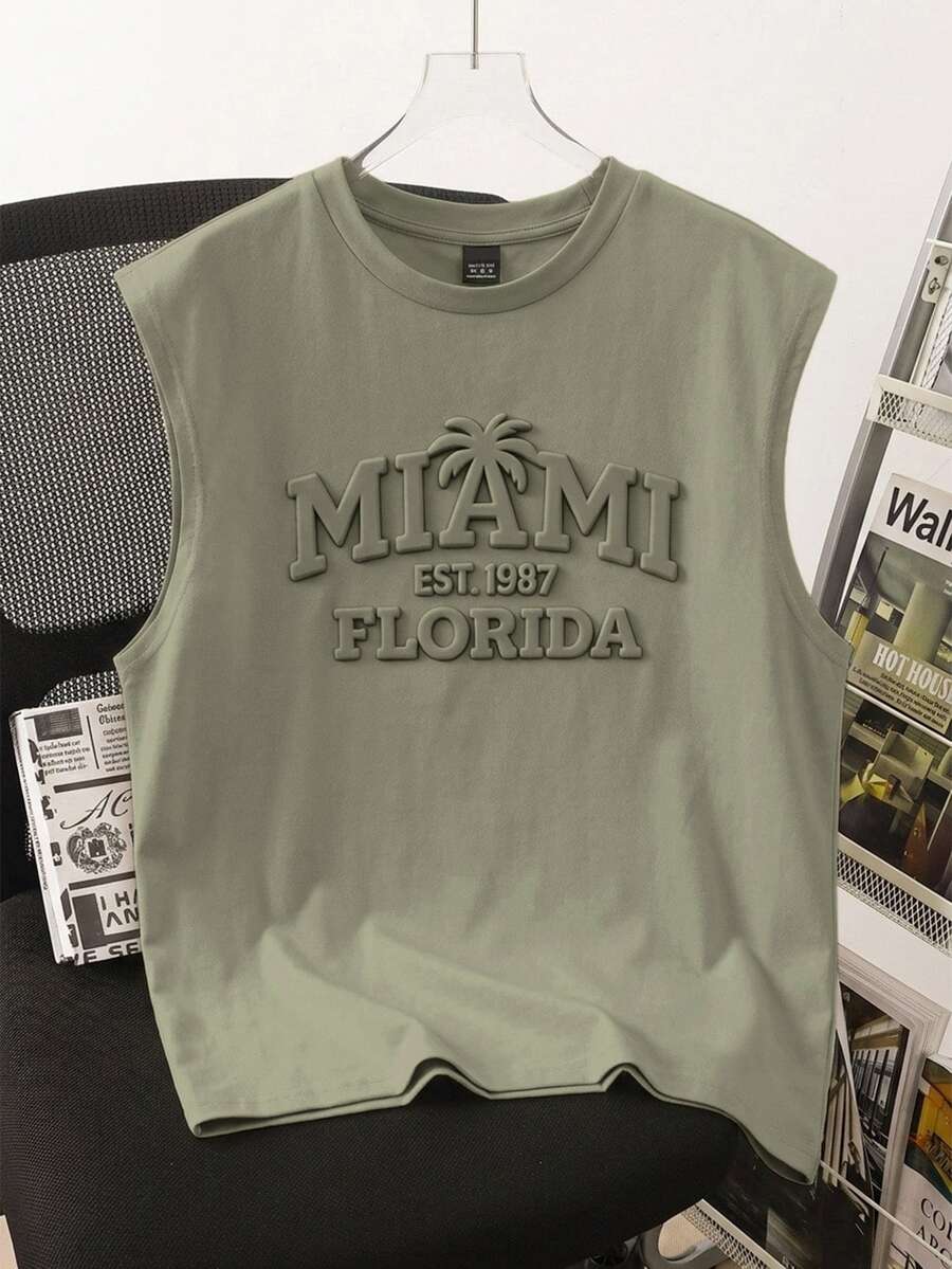 Daypath Dark Green Letter Embossed Men's Tank Top - Olive Green - View 1