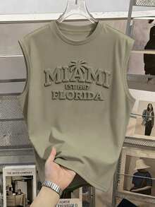 Daypath Dark Green Letter Embossed Men's Tank Top - Olive Green - View 3