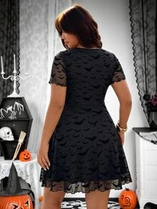 SHEIN EZwear 夏季萬聖節拉鍊十字哥德風性感搖滾女款動漫連身裙 夜店外出穿搭 黑色 - 黑色 - 查看 2