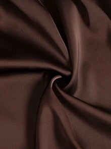Auralis Plus Size Elegant Satin Lace Patchwork Evening Cocktail Wedding Guest Dress Brown Autumn Fall - Brown - View 9