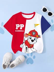 SHEIN | PAW Patrol 小男孩字母卡通印花休閒日常短袖T恤 - 白色 - 查看 1