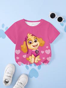 SHEIN | PAW Patrol Young Girl Cartoon Print Round Neck Short Sleeve T-Shirt For Daily Wear - White - View 1