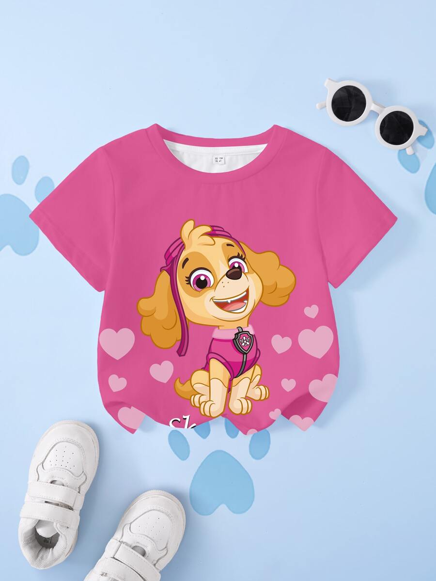 SHEIN | PAW Patrol Young Girl Cartoon Print Round Neck Short Sleeve T-Shirt For Daily Wear - White - View 1