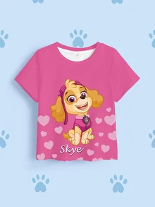 SHEIN | PAW Patrol Young Girl Cartoon Print Round Neck Short Sleeve T-Shirt For Daily Wear - White - View 7