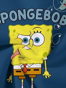 SpongeBob SquarePants | SHEIN Young Boy Letter Cartoon Graphic Casual Everyday Sweatshirt - White - View 5