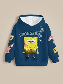 SpongeBob SquarePants | SHEIN Young Boy Letter Cartoon Graphic Casual Everyday Sweatshirt - White - View 6