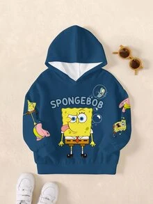 SpongeBob SquarePants | SHEIN Young Boy Letter Cartoon Graphic Casual Everyday Sweatshirt - White - View 1