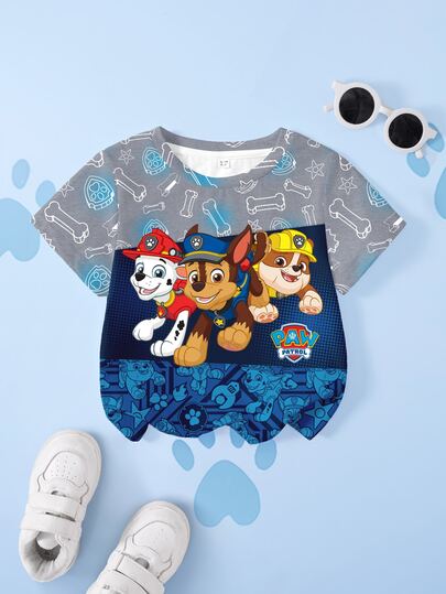 SHEIN | PAW Patrol Young Boy Fashionable Cartoon Graphic Print Crew Neck Short Sleeve T-Shirt