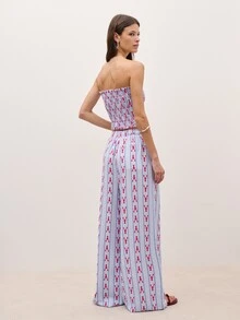 Nöista 龍蝦印花兩件套，包含平口上衣與寬腿長褲，適合夏季、秋季、度假與假期 - 藍色 - 查看 4