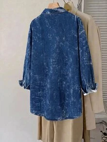 SHEIN CURVE+ 大尺碼休閒牛仔印花襯衫，適合通勤、夏季穿搭、度假穿搭、沙灘穿搭、秋季 - 彩色 - 查看 2