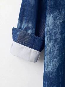 SHEIN CURVE+ 大尺碼休閒牛仔印花襯衫，適合通勤、夏季穿搭、度假穿搭、沙灘穿搭、秋季 - 彩色 - 查看 3