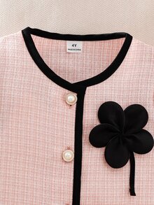 Elladie kids 2件套女童夏季撞色碎花装饰泡泡袖上衣和蝴蝶结百褶裙套装，适合户外活动 - 粉色 - 查看 8