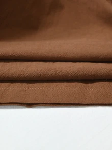 Omancia Women Autumn Casual 2 Pieces Set, Brown V‑Neck Wrap Double‑Breasted Balloon Sleeve Top, Wide Leg Cotton Trousers With Pockets, For Daily Commute - Coffee Brown - View 7