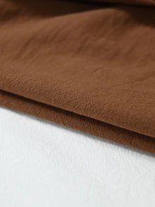 Omancia Women Autumn Casual 2 Pieces Set, Brown V‑Neck Wrap Double‑Breasted Balloon Sleeve Top, Wide Leg Cotton Trousers With Pockets, For Daily Commute - Coffee Brown - View 9