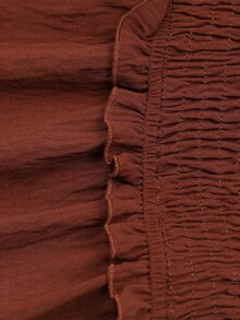 LanaWest CURVE Women's Western Country Solid Color Ruffle Hem Smocked Waist A-Line Tie Shoulder Strap Dress Fall Brunch Vacation Brown Goth Layered Ruffle Hem Brown - Coffee Brown - View 8