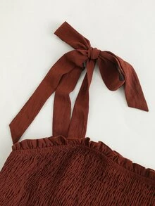 LanaWest CURVE Women's Western Country Solid Color Ruffle Hem Smocked Waist A-Line Tie Shoulder Strap Dress Fall Brunch Vacation Brown Goth Layered Ruffle Hem Brown - Coffee Brown - View 9