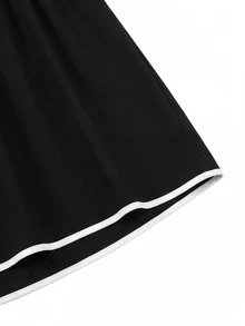 GlowEve CURVE Plus Size Women Spring/Autumn Solid Color Black & White Contrast, Detachable Bow Decor Round Neck Short Flutter Sleeve, Thin, Zipper - Black - View 6