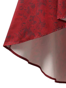 DreamSkyne Plus Size Women's Lace-Up Design Pleated Elegant Gothic Waist-Cinching Party Night Dress Halloween Burgundy Summer - Burgundy - View 4