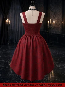DreamSkyne Plus Size Women's Lace-Up Design Pleated Elegant Gothic Waist-Cinching Party Night Dress Halloween Burgundy Summer - Burgundy - View 2