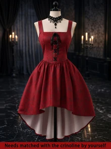 DreamSkyne Plus Size Women's Lace-Up Design Pleated Elegant Gothic Waist-Cinching Party Night Dress Halloween Burgundy Summer - Burgundy - View 1