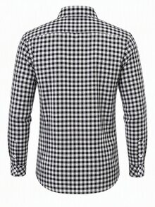 Manfinity Homme Manfinity 春秋新款修身黑白格紋高品質長袖男士正裝襯衫，正式老錢風 - 黑與白 - 查看 2
