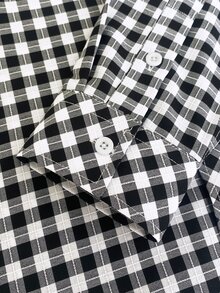 Manfinity Homme Manfinity 春秋新款修身黑白格紋高品質長袖男士正裝襯衫，正式老錢風 - 黑與白 - 查看 7