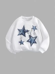 SHEIN Explorewe Young Girl' Heart Print Crew Neck Long Sleeve Sweatshirt And Flare Pants Set Autumn School - Multicolor - View 3