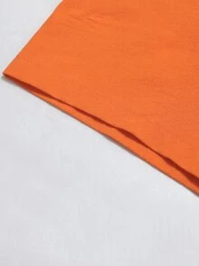 Linhara CURVE Women Plus Size Solid Orange Red Round Neck High Waist Belt Pocket Flare Dress Loose Cold Shoulder Vacation Daily Outing Spring Autumn New - Orange - View 6