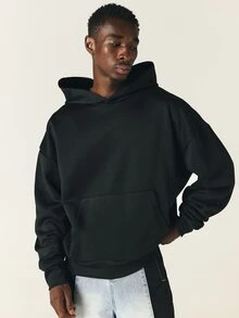 SUMWON American Muscle Oversized Pullover Hoodie With Upper Back Graphic Text Print And Centre Pocket Fall Winter Essential - Black - View 3
