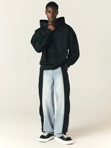 SUMWON American Muscle Oversized Pullover Hoodie With Upper Back Graphic Text Print And Centre Pocket Fall Winter Essential - Black - View 4