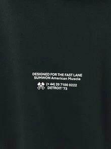 SUMWON American Muscle Oversized Pullover Hoodie With Upper Back Graphic Text Print And Centre Pocket Fall Winter Essential - Black - View 7