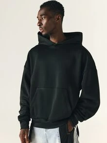 SUMWON American Muscle Oversized Pullover Hoodie With Upper Back Graphic Text Print And Centre Pocket Fall Winter Essential - Black - View 5