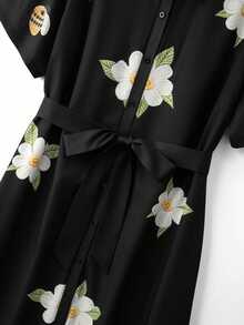 GlowEve CURVE Plus Size Women's Bestselling Elegant Fun Floral Print Straight Dress, Simple Elegant Style, Waist Tie, Suitable For Outings And Daily Commute - Multicolor - View 7