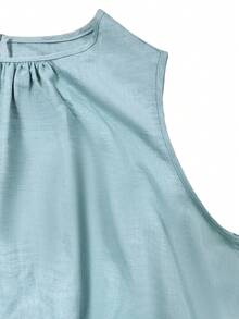 SHEIN CURVE+ فستان مقاس كبير للعطلات بخصر متقاطع مطوي برقبة مستديرة - أخضر نعناع - مشاهدة 7