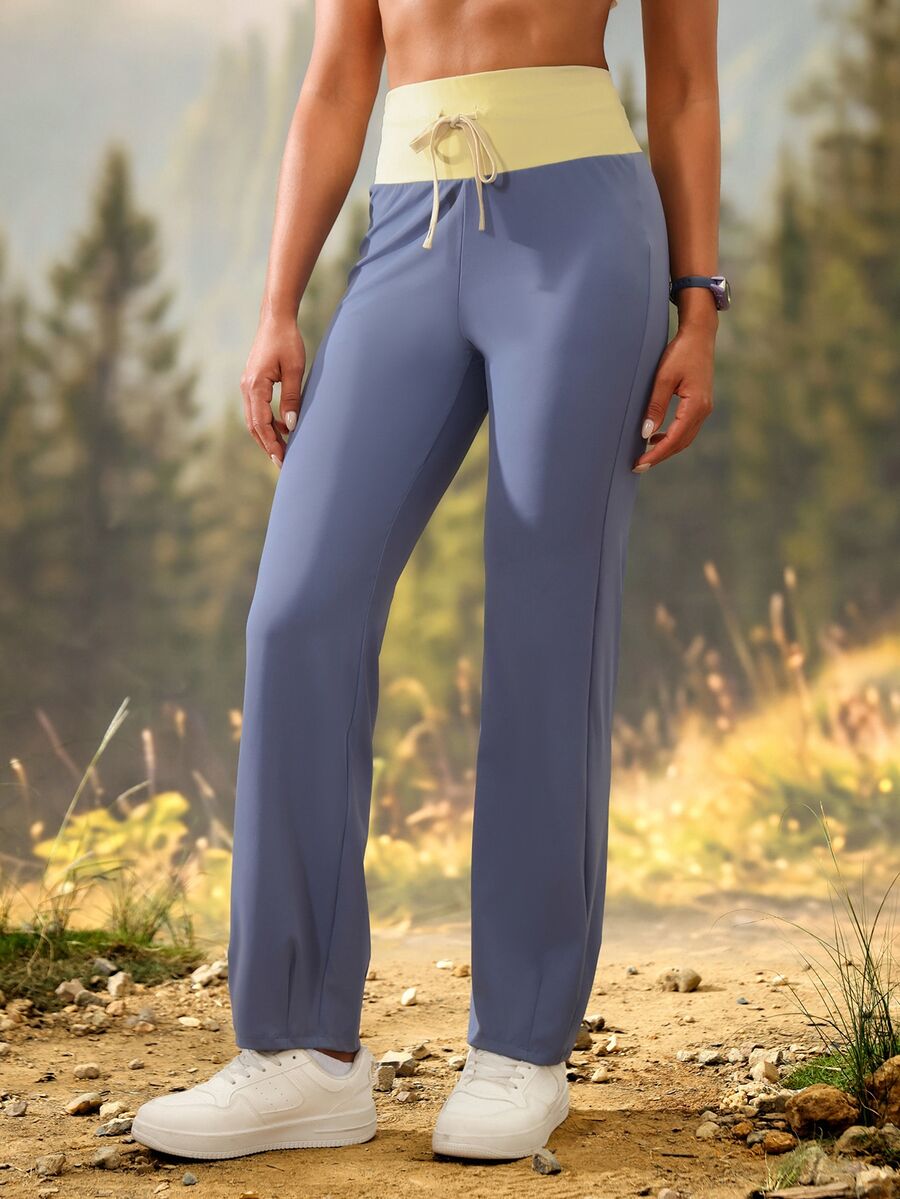 Slayform Women's Colorblock Waist Tie Daily Fitness Sports Long Pants - Blue - View 1