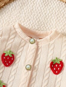 SHEIN 2件組新生兒春秋款粉色與奶油色甜美溫柔風 3D花卉裝飾麻花針織荷葉邊長袖開襟衫與配套花卉裝飾直筒褲套裝 寬鬆休閒版型 適合日常外出、戶外散步、1歲生日拍照、家庭聚會與短途旅行 - 紅色 - 查看 7