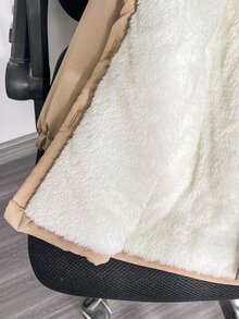 SHEIN Elladie kids 女童中長版收腰連帽加厚棉襖外套，保暖內裡、厚填充、鈕扣開襟、大毛領、修身版型 - 卡其色 - 查看 6