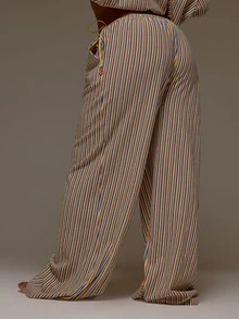 MUSERA Pantalones anchos con cintura anudada de ganchillo a rayas de talla grande, elegantes y lindos para primavera y verano, ideales para la playa, la piscina y el hogar - Multicolor - Ver 4