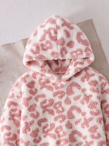 SHEIN 女嬰可愛卡通圖案連帽衛衣與鬆緊腰長褲套裝，保暖內裡刷毛加厚面料，適合秋冬穿著 - 粉色 - 查看 5