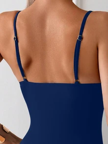 Swim Basics 女式纯色修身吊带背心，夏季休闲日常穿着 - 藍色 - 查看 5