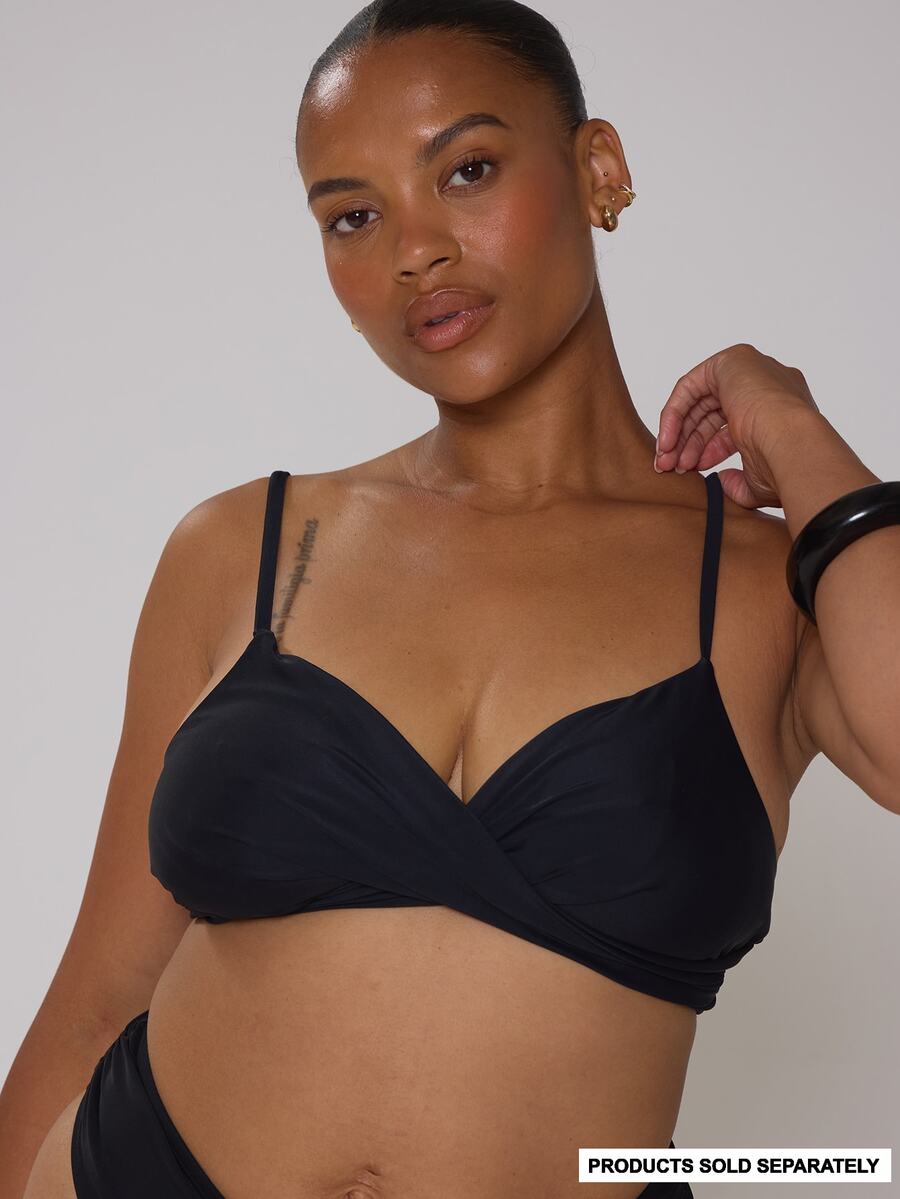 MUSERA Curve White Cross Over Front Bikini Bottoms - Black - View 1