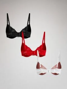 Silforma 3pcs Set Lace Lift Romantic Minimalist Underwire Adjustable Bras For Women - Multicolor - View 2