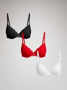 Silforma 3pcs Set Lace Lift Romantic Minimalist Underwire Adjustable Bras For Women - Multicolor - View 1