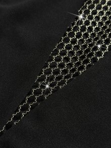 Maweii Sexy Deep V-Neck Ruched Waist Little Black Dress, Mesh Patchwork Long Sleeve Blazer Dress Fall - Black - View 7